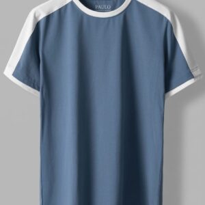 PAULO Colorblock Shoulder Tee - Steel Blue & White 50% off