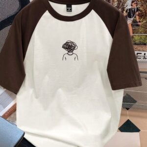 SKETCHLINE Oversized Raglan Tee - Brown & Cream 50% off