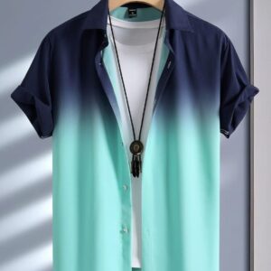 OCEAN FADE Ombre Button-Down Shirt - Navy to Mint 50% off