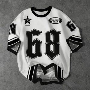 STREET68 Oversized Jersey Tee - White & Black 50% off