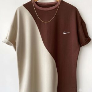NIKE Colorblock Oversized Tee - Brown & Beige 50% off
