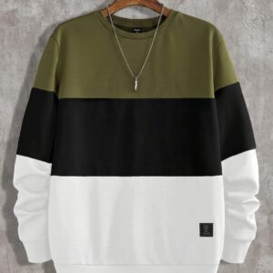 TERRAIN Colorblock Oversized Sweatshirt - Olive, Black & White 50% off