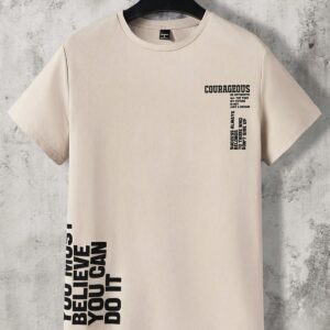 Men Round Neck Letter Graphic Short Sleeve Casual T-Shirt