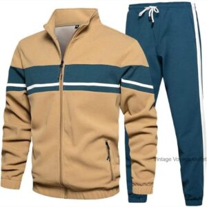 Sweat Suit 2 Piece Track Set Jacket & Joggers Zip Up Striped Men's Activewear